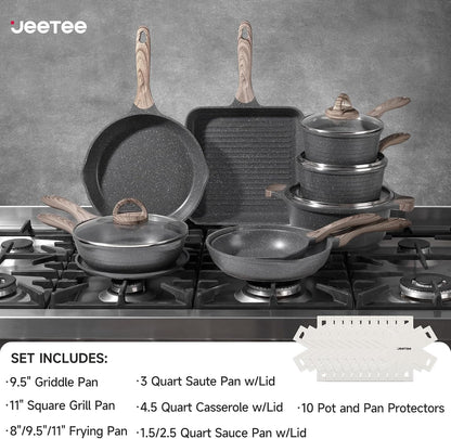 Pots and Pans Set Non Stick 23Pcs, Healthy Kitchen Cookware Sets | Non Toxic Induction Cooking Set W/Gray Frying Pans, Saucepans, Sauté & Griddle & Crepe Pan, PFOA & PFAS Free, with Lid2