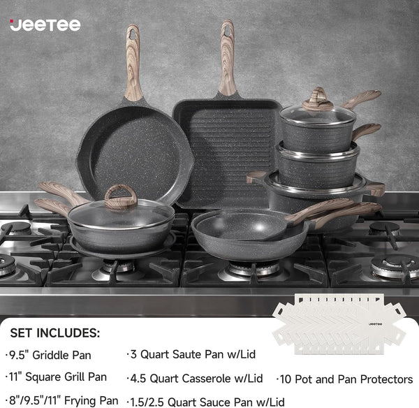 Pots and Pans Set Non Stick 23Pcs, Healthy Kitchen Cookware Sets | Non Toxic Induction Cooking Set W/Gray Frying Pans, Saucepans, Sauté & Griddle & Crepe Pan, PFOA & PFAS Free, with Lid2