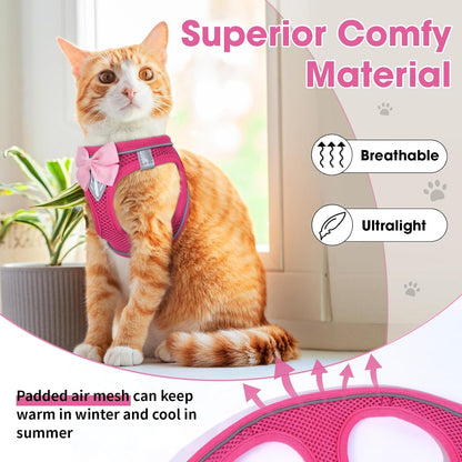 Cat Vest Harness and Leash Set, Escape Proof Kitten Harness Pink XS | Safe Reflective Strips, Adjustable Easy Wear Kitty Harness, Sturdy Clip Buckle, Breathable Mesh , for Kitty Puppy Bunny Walks4