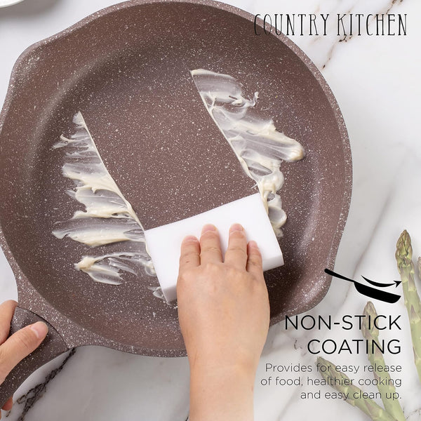 Non-Stick Cast Aluminum Cookware Set - Durable Kitchen Cookware for Everyday Cooking, Chocolate Brown, 6 Pc.2