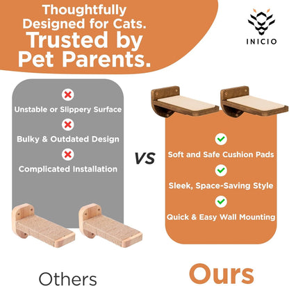INICIO Cat Wall Stairs - Set of 3 Wall Steps for Cats to Climb with Fixtures, 8.7"X4.7" - Floating Steps for Climbing or Playing - for Kittens and Adult Cats, Dark Brown7