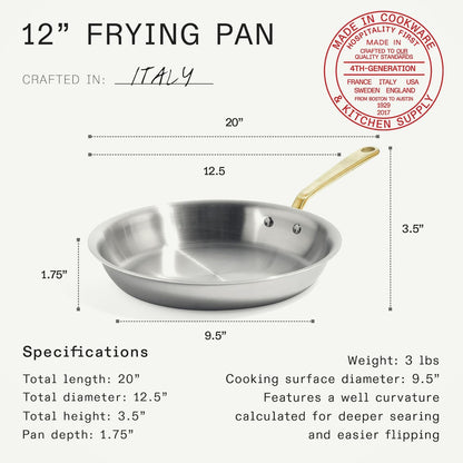 Made in Cookware - 12-Inch Stainless Steel Frying Pan with Antique Brass Handle - 5 Ply Stainless Clad - Professional Cookware - Crafted in Italy - Induction Compatible5