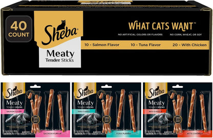 Sheba Meaty Tender Sticks Cat Treats, Chicken, Salmon, & Tuna, 70 Count | Chicken, Tuna & Salmon Flavor, Real Meat, Healthy Fats & Fatty Acids, Essential Amino Acids, Soft Texture, No Artificial Dyes17