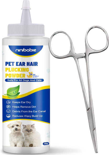 Upgraded Dog Ear Powder with 5.5 Inch Hair Removal Tool | Pet Ear Grooming Cleaner | Ear Wax Remover | Supports Fresh-Feeling Ears | Absorbs Moisture1