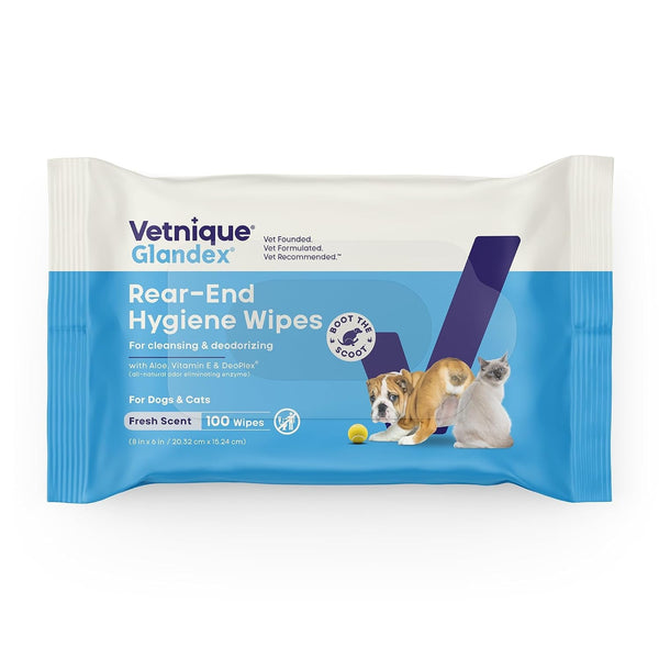 Vetnique Glandex Rear End Wipes for Dogs & Cats, Anal Gland Hygiene | Deodorizing Dog & Cat Wipes for Paws & Butt, Boot the Scoot with Deoplex Enzyme, Aloe & Vitamin E, Alcohol Free, 75Ct10