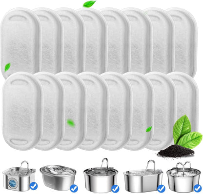 Cat Fountain Filters, 16 Pack Cat Water Fountain Filter for 67Oz/2L Cat Water Fountain Stainless Steel, 3.2L/108Oz Pet Fountain1