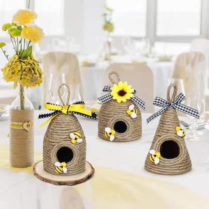 Bee Hive Decor,Bumble Bee Rustic Hive,Natural Bee House,Bee Party Decor | 3PA Bumble Bee Theme Party Decor Spring Summer Rustic Farmhouse Kitchecn Table Decorations, Honey Bee Tiered Tray Decoration7