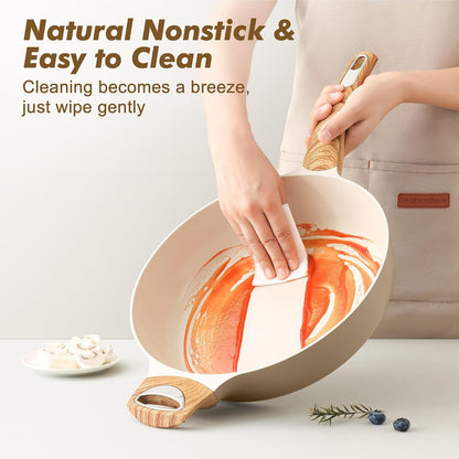 Ceramic Nonstick Frying Pan Skillet with Lid, 12 Inch Large Deep Frying Pan, 5 QT Saute Pan, Induction Pan, Healthy Non Toxic Cooking Pan with Helper Handle, PFOA PFAS PTFE Free4