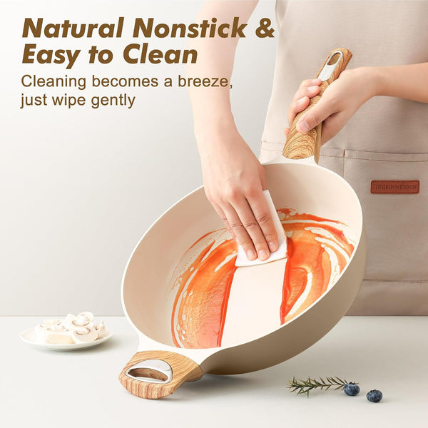 Ceramic Nonstick Frying Pan Skillet with Lid, 12 Inch Large Deep Frying Pan, 5 QT Saute Pan, Induction Pan, Healthy Non Toxic Cooking Pan with Helper Handle, PFOA PFAS PTFE Free4