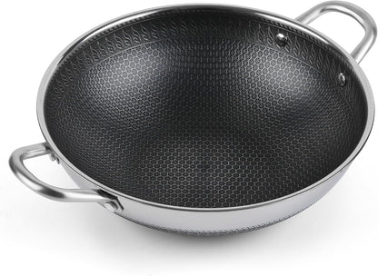 12.5Inch Stirfry Pan with Coating Stainless Steel Wok Pan with Nonstick Coating,Frying Pans, Stay-Cool Handle,Works with Gas, Electric, Ceramic Furnace Stove,Suitable for Home , Outdoor Camping1