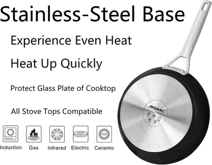 7-Piece Nonstick Frying Pan Set with Lid, Induction Cookware Sets | Non Toxic, Even Heating, Easy Clean, Dishwasher & Oven Safe, Suitable for Gas & Electric & Induction Stoves, Stainless Steel9