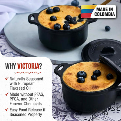 Pack of 2 Cast Iron Mini Cocottes, Preseasoned Mini Dutch Oven Set for Baking, Serving, and Individual Portions, Made in Colombia2