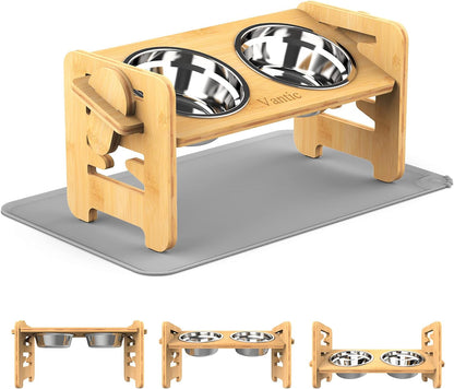 Vantic Elevated Dog Bowls, Raised Dog Bowl Stand Adjustable Small, Natural | Bamboo Elevated Feeder with 2 Stainless Steel Bowls, Adjustable Height Stand for Small Puppies and Cats10