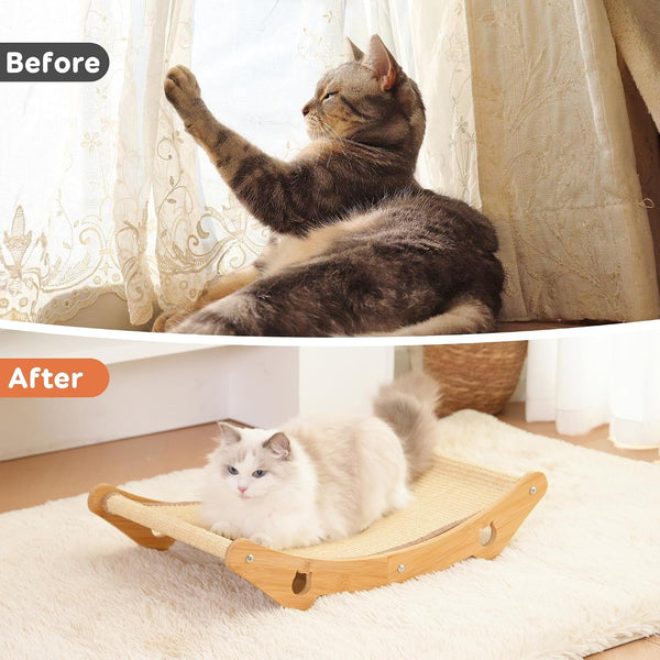 Cat Scratcher Hammock Bed, U-Shaped Wood Sisal Lounger, Furniture Protector | Pingping-Go, 23.6 X 13.8 Inch, Wood Frame, Natural Sisal, Indoor & Outdoor, for Large Cats7