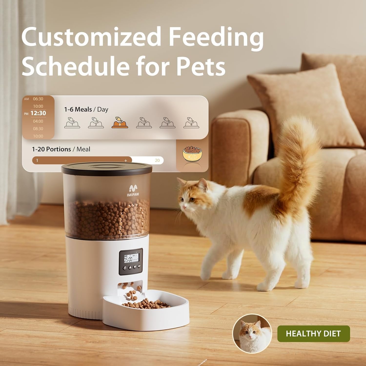 imipaw-automatic-cat-feeders-timed-cat-dry-food-dispenser-with-desiccant-bag-dual-power-supply-programmable-portion-size-6-meals-20-portions-per-day-auto-pet-feeder-for-cats-and-small-dog-white