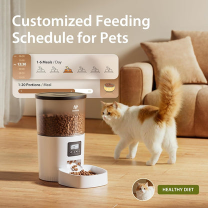 IMIPAW Automatic Cat Feeders, Timed Cat Dry Food Dispenser with Desiccant Bag, Dual Power Supply, Programmable Portion Size, 6 Meals, 20 Portions per Day, Auto Pet Feeder for Cats and Small Dog, White2