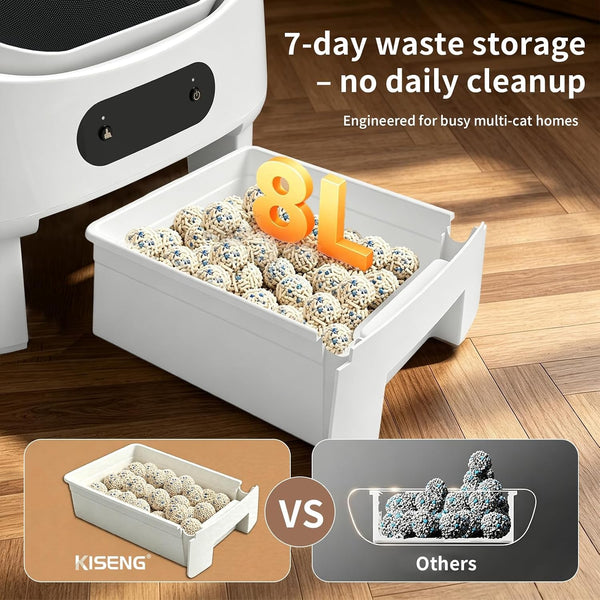Automatic Cat Litter Box, Open-Top, Microwave Radar, Training | Safety, Large Bin, Whisper-Quiet Motor, Simple Setup, Rinses Clean Instantly, Ideal for Multiple Cats, White5