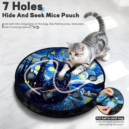 Interactive Cat Toy with Motion Activated Ball & 7-Hole Play Mat, Hide and Seek Exercise Game for Indoor Cats, Automatic Moving Cat Ball in Pouch, Rechargeable Kitten Toys (Starry Night)3