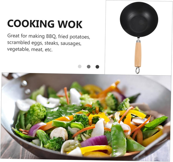 Iron Wok Japanese Frying Pan for Gas Stove round Bottom Wok Pan Small Cookware for Stir Fry Eggs Potatoes Meat and Home Kitchen Use 14.56 X 7.87 X 3.54 In3