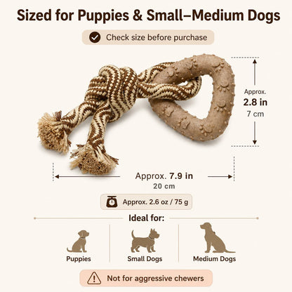 Small Dog Toy & Puppy Teething Toy - Solid Non-Toxic TPR Triangle Ring & Natural Cotton Rope, Lightweight 2.6 Oz Design for Indoor Play, Oral Care Habits & Boredom Relief (Sand Brown)6