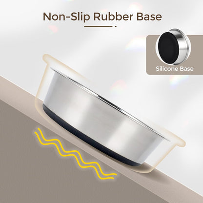 Dog Bowls Durable Non-Slip Stainless Steel Dog Bowls 2-Pack Holds 3 Cups | Basic Bowls for Dogs with Rubber Base for Dry Food, Wet Food and Water3