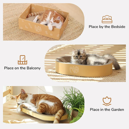 FUKUMARU 3PCS Cardboard Cat Scratcher Bed, Durable Oval Cat Scratch Pads | round Cats Scratching Board Set, Large Scratcher Box for Indoor Cats, Kitten Scratcher Bowl, Couch Sofa Furniture Protector7