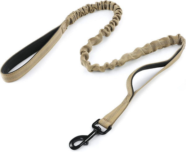 Rabbitgoo Tactical Dog Leash, Heavy Duty Training Bungee Lead | Military Leash with 2 Padded Control Handles for Medium Large Dogs, No Pull for Shock Absorption, Reflective, Black, 5.2FT10