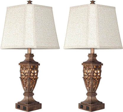 Vintage Resin Table Lamps with Night Light for Bedroom Living Room | 28.5" Tall, Night Light, Farmhouse Table Lamps Set of 2 with USB A+C Charging Ports, Linen Shade, Bulb Included, Bedside Lamp7
