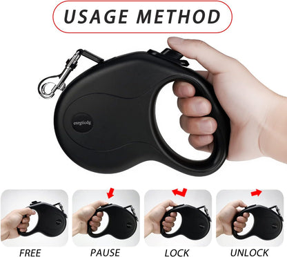 Enrgticdg 16Ft Retractable Dog Leash,Light Weight Leash for Small to Medium Dogs/Cats up to 50Lbs,Stainless Steel Spring Strong Nylon Tape, Tangle Free, One-Handed Brake.(Black)5