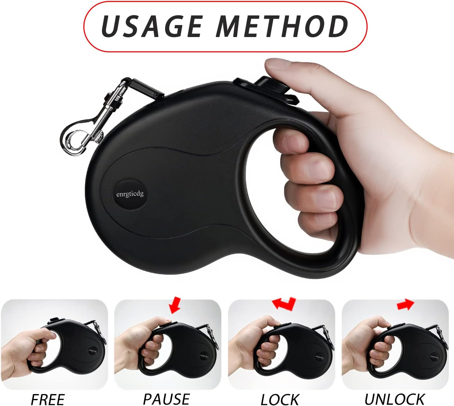 enrgticdg-16ft-retractable-dog-leash-light-weight-leash-for-small-to-medium-dogs-cats-up-to-50lbs-stainless-steel-spring-strong-nylon-tape-tangle-free-one-handed-brake-black