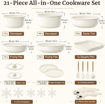 21Pcs Nonstick Pots and Pans Set with Detachable Handles, Oven Safe | Stackable Granite Cookware Set for Rvs, Camping, Induction Compatible, Non-Toxic Pfoa/Pfos-Free2