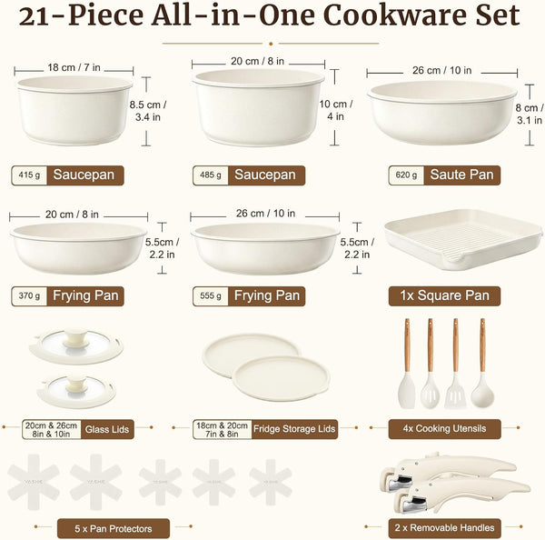 21Pcs Nonstick Pots and Pans Set with Detachable Handles, Oven Safe | Stackable Granite Cookware Set for Rvs, Camping, Induction Compatible, Non-Toxic Pfoa/Pfos-Free2