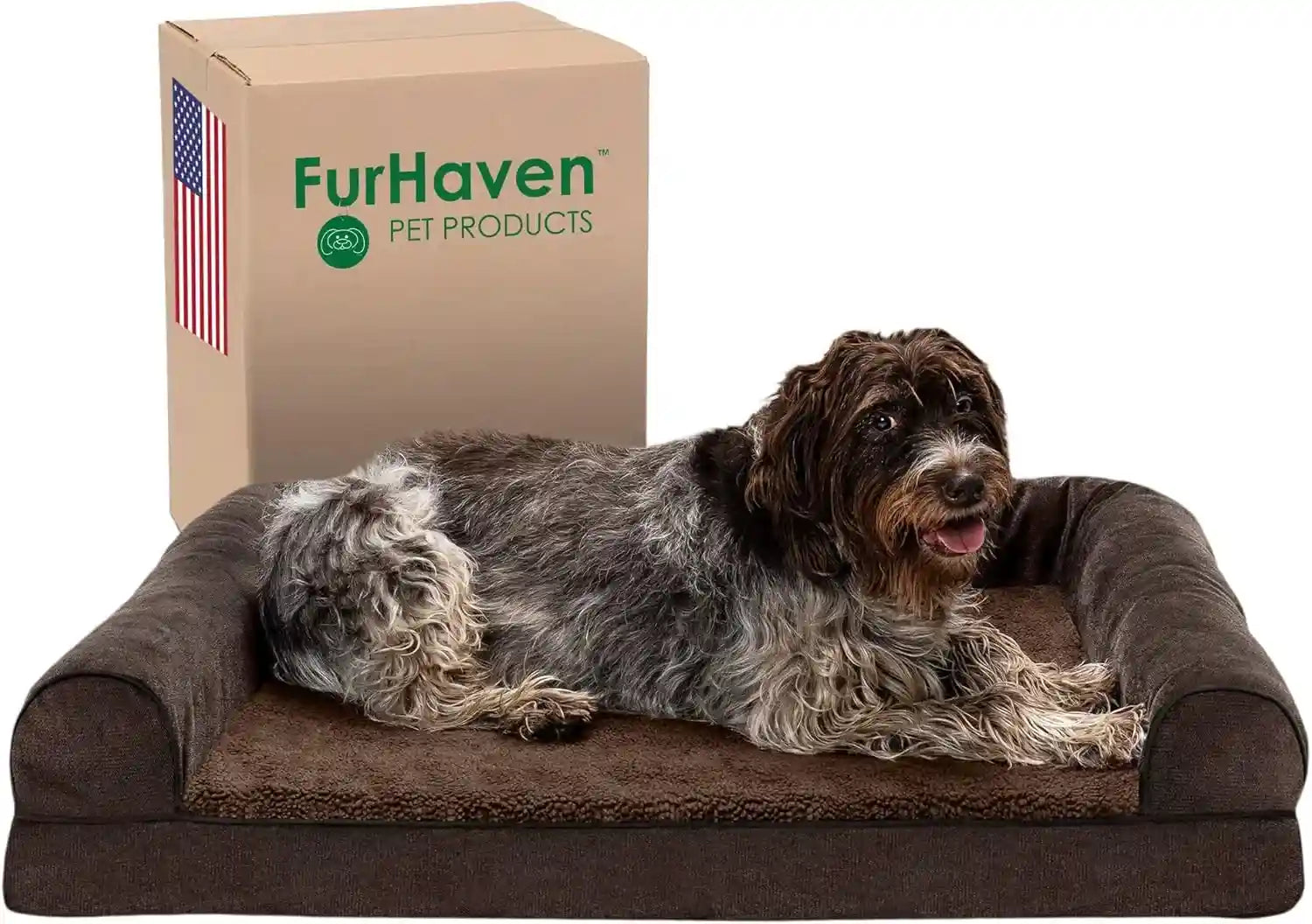 furhaven-memory-foam-dog-bed-for-medium-small-dogs-w-removable-bolsters-washable-cover-for-dogs-up-to-35-lbs-luxe-faux-fur-performance-linen-sofa-woodsmoke-medium