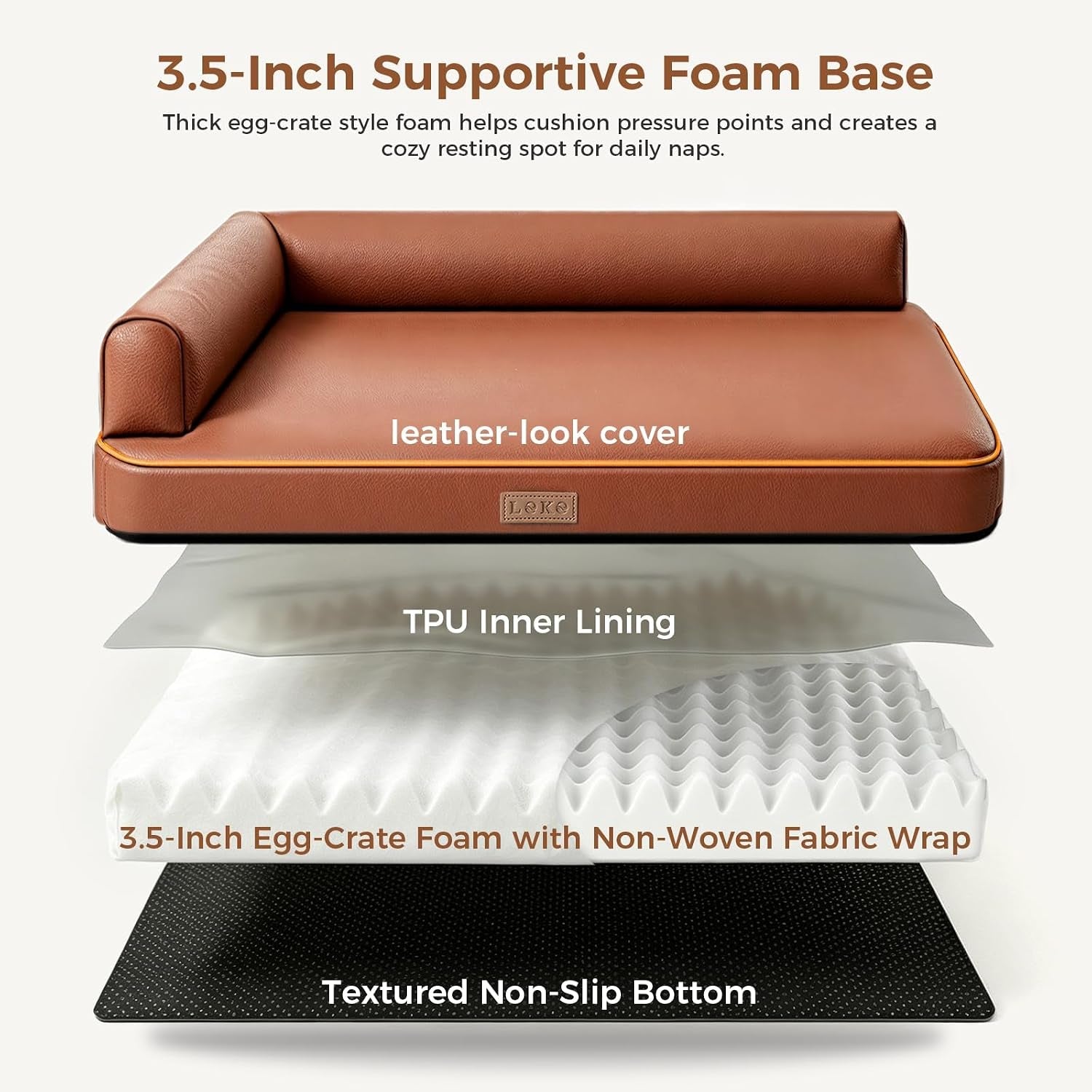 outdoor-waterproof-dog-bed-for-small-dogs-egg-crate-foam-crate-pad-with-raised-bolster-removable-washable-leather-look-cover-non-slip-bottom-brown-for-dogs-up-to-20-in-long