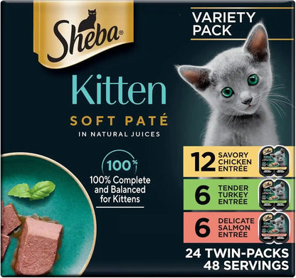 Sheba Perfect Portions Kitten Pate Wet Cat Food, Multipack, 2.6 Oz, 24 Ct | DHA for Brain Development, Vitamin E for Immunity, Real Meat, All Essential Amino Acids, Complete & Balanced, 48 Servings1