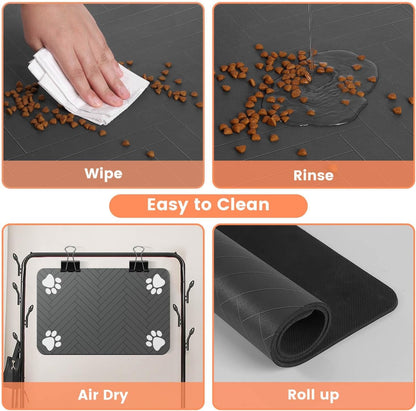 Pet Feeding Mat-Absorbent Pet Placemat for Food and Water Bowl, with Waterproof Rubber Backing, Quick Dry Water Dispenser Mat for Dog and Cat (20"X12", Striped Dark Gray)4