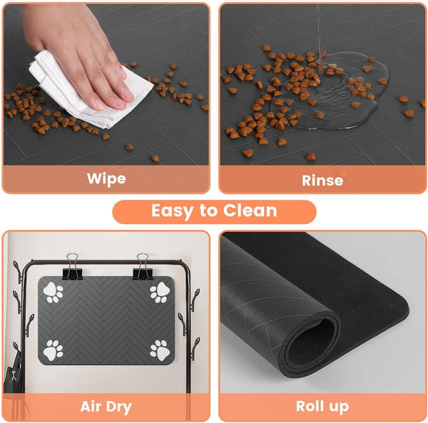 Pet Feeding Mat-Absorbent Pet Placemat for Food and Water Bowl, with Waterproof Rubber Backing, Quick Dry Water Dispenser Mat for Dog and Cat (20"X12", Striped Dark Gray)4
