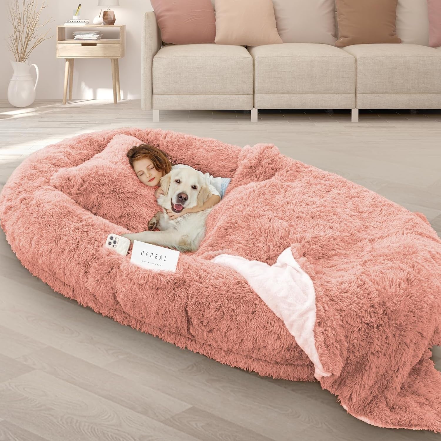 roomtec-human-dog-bed-71x45x12-size-fits-adult-and-pet-washable-giant-people-bed-10-cm-thick-memory-foam-large-oversize-pet-bed-with-plump-pillow-blanket-strap-grey