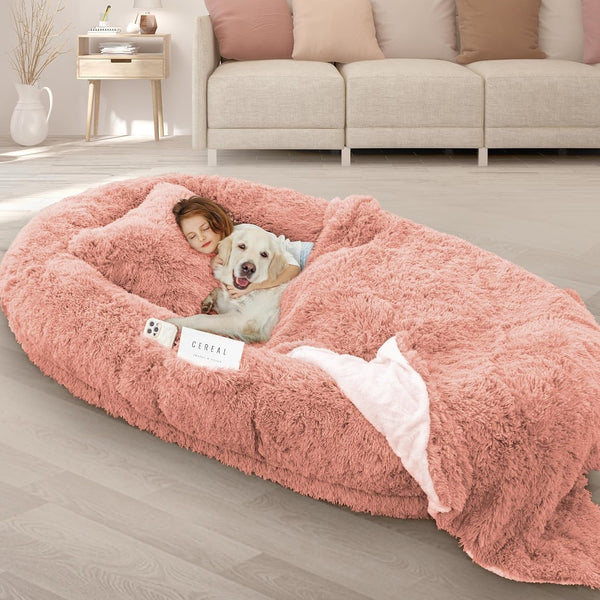 ROOMTEC Human Dog Bed, 71''X45''X12'' Size Fits Adult and Pet Washable Giant People Bed 10 CM Thick Memory Foam Large Oversize Pet Bed with Plump Pillow, Blanket, Strap - Grey13