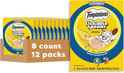 Temptations Lickable Spoons Wet Cat Treats, Variety Pack, 24 Count | Two Irresistible Flavors per Spoon, Mess-Free Creamy Puree, Hand-Feed for Bonding, Use as Treat or Food Topper, Adult Cats12