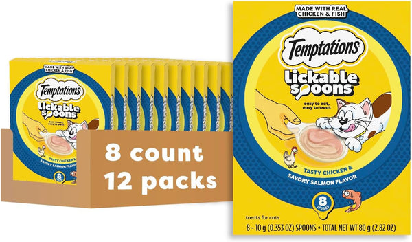 Temptations Lickable Spoons Wet Cat Treats, Variety Pack, 24 Count | Two Irresistible Flavors per Spoon, Mess-Free Creamy Puree, Hand-Feed for Bonding, Use as Treat or Food Topper, Adult Cats12