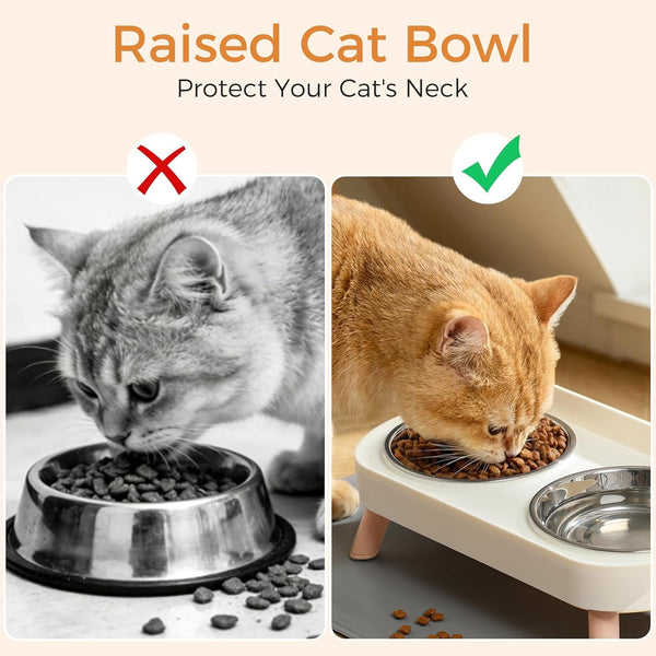 Loejan Elevated Cat Bowls Set - Raised Cat Food and Water Bowl Set with Non Slip Stand - Pet Feeding Station with 2 Stainless Steel Bowls with Splash Proof Guard3