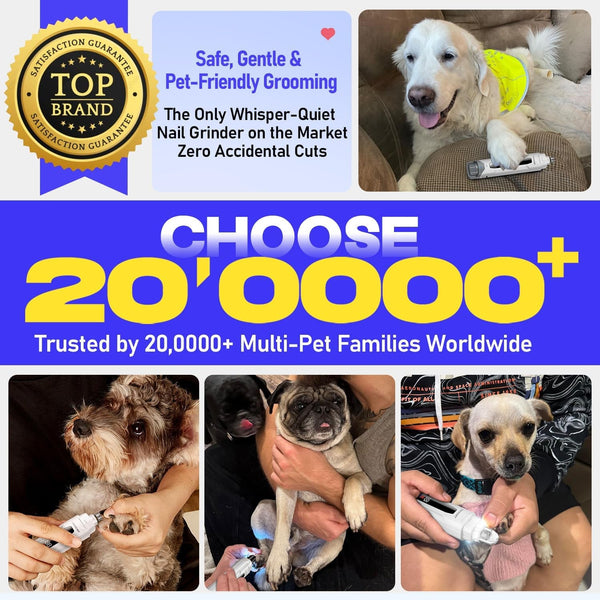 Whisper-Quiet Dog Nail Grinder 50% More Powerful for Sensitive Dogs,Cats | 6-Speed Pet Nail Trimmer with LED Display & 4 LED Lights, 3 Grinding Bits, No Over-Cutting,Stress-Free Grooming for All Pets9