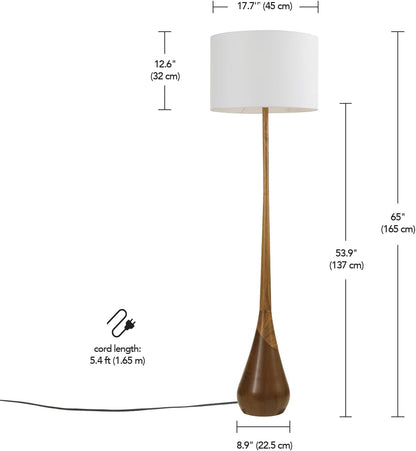 Novogratz X Globe Harrington 65" Floor Lamp, 2-Tone Faux Wood Base, White Fabric Shade, Socket Rotary Switch 672255