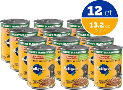 Pedigree Chopped Weight Management Wet Dog Food, Chicken, 13.2Oz, 12 Count | Real Chicken #1 Ingredient, Low Fat, 100% Complete & Balanced, Made in USA, Use as Topper or Serve Alone, Low Fat2