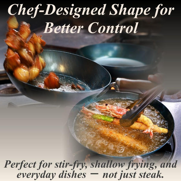 Crafted in Japan. Trusted by Chefs. Japanese Carbon Steel Frying Pan, 9.4 Inch – Precision-Formed, Pre-Seasoned & Lightweight, Chef-Designed for High-Heat Control (9.4 Inches)6