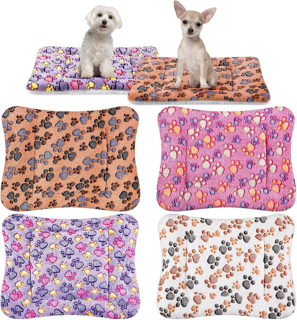 Tuanse 4 Pack Ultra Soft Dog Cat Bed Mat Small Animal Guinea Pig Bed with Cute Print Reversible Fleece Dog Crate Kennel Pad Cozy Washable Thickened Hamster Pet Beds Mat(13 X 19 Inches,Light Gray)22