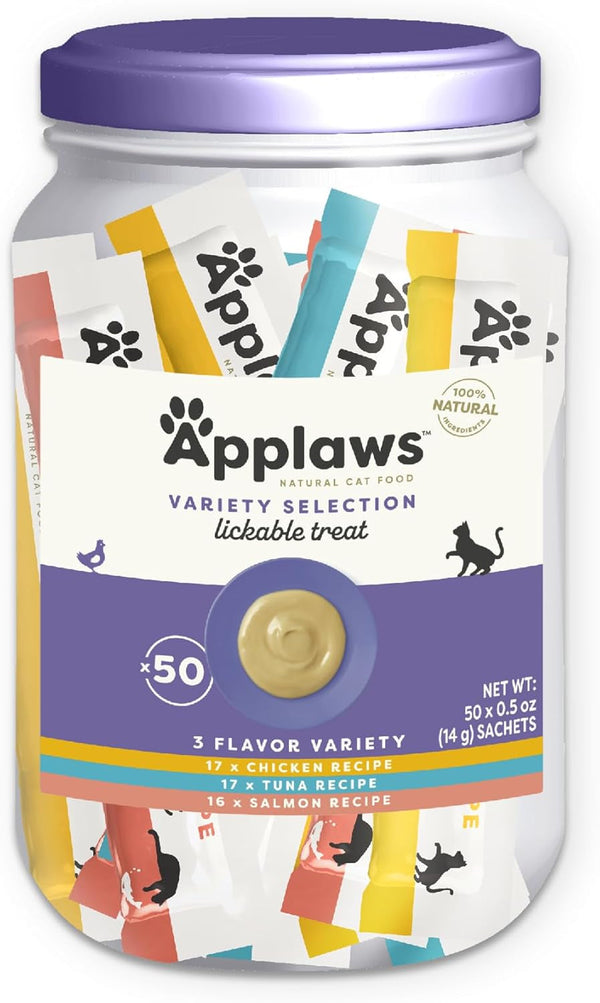 Applaws Fish Puree Lickable Cat Treats 24-Pack 0.5 Oz Sachets | 100% Natural, High Quality Protein, Limited Ingredient, Grain Free, Creamy Squeeze up Treats12