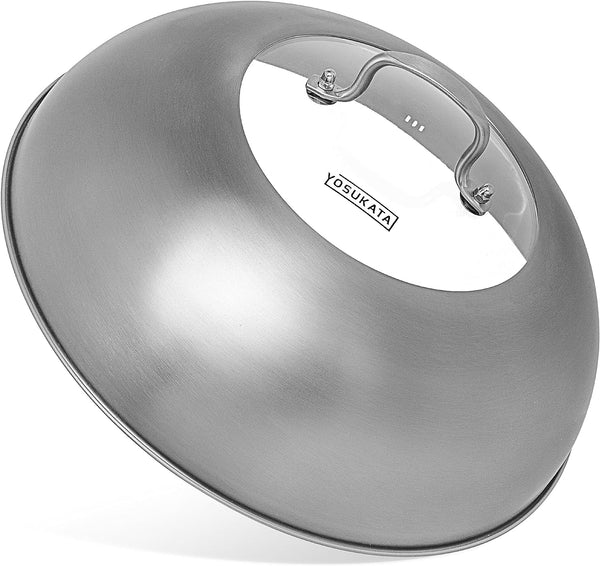 Premium Stainless Steel Wok Lid 12.8 Inch for 13.5 in Wok | Dishwasher-Safe Lid with Tempered Glass - Steam Holes -Ergonomic Handle, Cheese Melting Dome for Griddle, Grill Basting Cover1