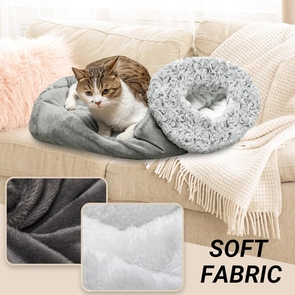 Covered Cat Bed for Indoor Cats, Washable Fluffy Cat Sleeping Bag | Warm Winter Pet Cave Bed for Relax & Play, Cozy Kitten Tunnel Nest for Cold Weather3